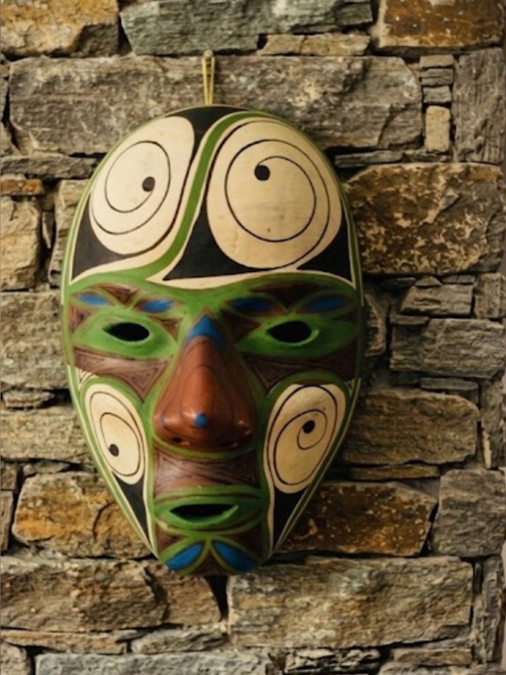 Venezuela folk art-terracotta face mask-hand crafted & hand painted-spiral motif